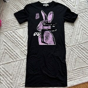 Alexander mcqueen Black T-Shirt dress with Purple Rabbit Graphic